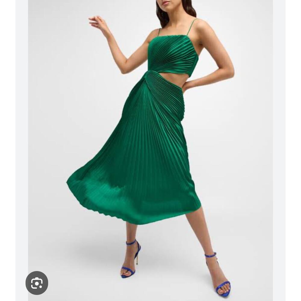 Alice + Olivia Pleated Cut-Out Dress Sleeveless Emerald Green Size 6 NWT - Picture 4 of 15